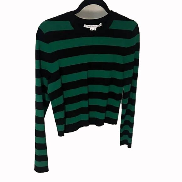 Veronica Beard Tops - VERONICA BEARD Crop Black and Green Striped Long Sleeve Top- Size Medium